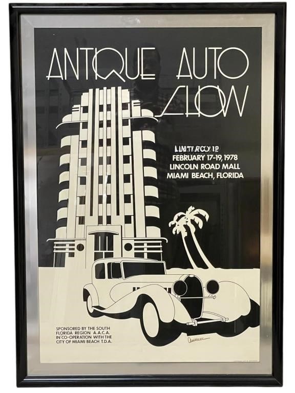 1977 VONDRACEK 1978 ANTIQUE AUTO SHOW MIAMI POSTER: ANTIQUE AUTO SHOW 1978 MIAMI BEACH – ORIGINAL VINTAGE POSTER BY VONDRACEK | STRIKING ORIGINAL 1978 POSTER ADVERTISING THE ANTIQUE AUTO SHOW HELD AT LINCOLN ROAD MALL, MIAMI BEACH, FLORIDA, FROM FEBR