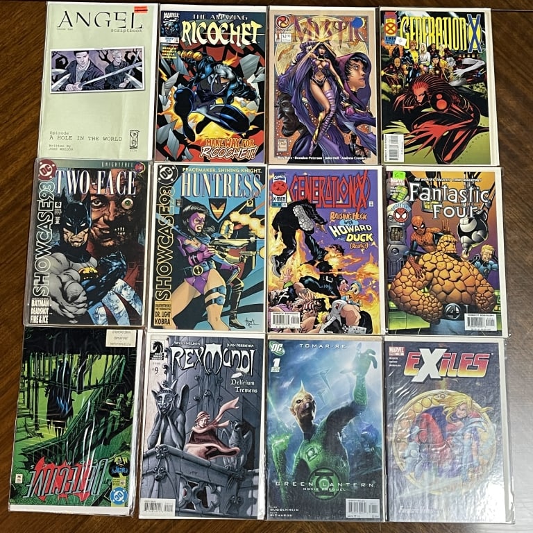 LOT OF 12 MARVEL DC X-MEN FANTASTIC FOUR MIX: For ALTERNATE shipping quote or LOCAL PICK-UP DETAILS, please visit dejavuauctionshipping.com LOT OF 12 MIXED COMICS INCLUDING GENERATION X, FANTASTIC FOUR, EXILES, HUNTRESS, TWO-FACE, GREEN LANTERN &