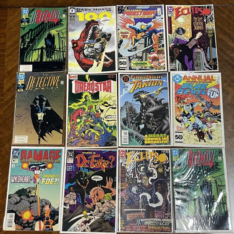 LOT OF 12 DC COMICS DETECTIVE ECLIPSO DREADSTAR MX: For ALTERNATE shipping quote or LOCAL PICK-UP DETAILS, please visit dejavuauctionshipping.com LOT OF 12 MIXED COMICS INCLUDING DETECTIVE COMICS, ECLIPSO, DREADSTAR, DR. FATE, DAMAGE & MORE Balanced an