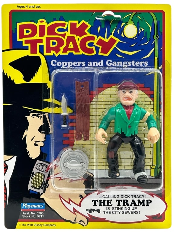 DICK TRACY THE TRAMP COPPERS MOC ACTION FIGURE: DICK TRACY THE TRAMP COPPERS AND GANGSTERS MOC ACTION FIGURE Vintage Dick Tracy “Coppers and Gangsters” action figure featuring “The Tramp,” manufactured by Playmates Toys and still se