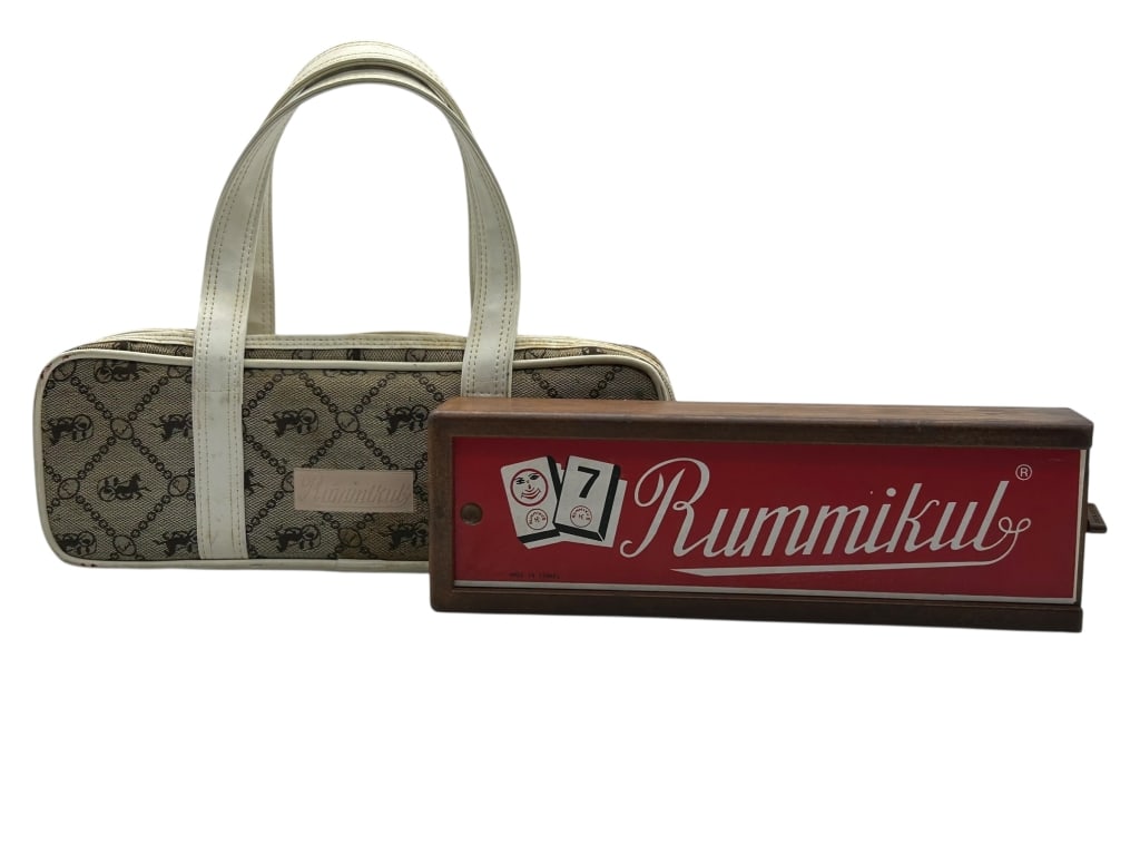 VINTAGE RUMMIKUB GAME SET WOOD TILE RACK CASE (1 of 5)