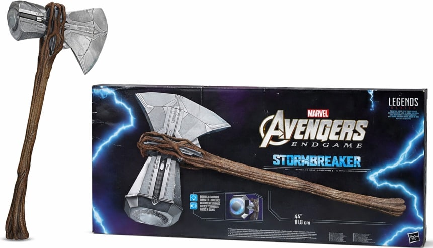 MARVEL AVENGERS ENDGAME STOMBREAKER ELECTRONIC AXE: MARVEL AVENGERS ENDGAME LEGENDS SERIES STORMBREAKER ELECTRONIC AXE Hasbro Marvel Legends Series Avengers: Endgame Stormbreaker electronic axe, a large-scale premium role play accessory modeled after T
