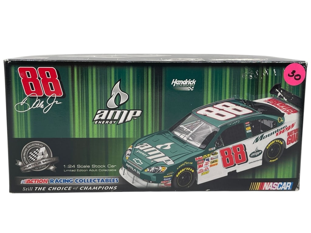 DALE JR AMP ENERGY DIE CAST: ACTION RACING COLLECTABLES DALE EARNHARDT JR #88 AMP ENERGY 1:24 SCALE STOCK CAR IN BOXAction Racing Collectables 1:24 scale stock car featuring Dale Earnhardt Jr. #88 AMP Energy livery with Hendrick