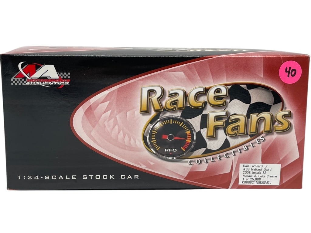 DALE JR RACE FANS DIE CAST: MOTORSPORTS AUTHENTICS RACE FANS DALE EARNHARDT JR #88 NATIONAL GUARD 2008 IMPALA SS 1:24 SCALE STOCK CAR Motorsports Authentics Race Fans Collectibles 1:24 scale stock car featuring Dale Earnhardt Jr