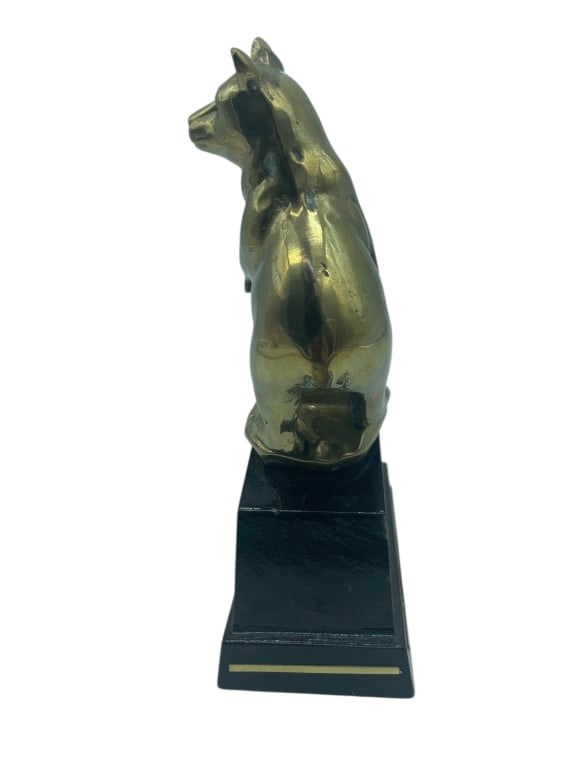 SOLID BRASS BEAR STATUE BLK SLANT TROPHY BASE 8" - 3