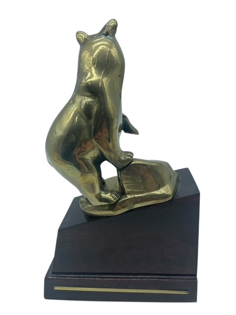 SOLID BRASS BEAR STATUE BLK SLANT TROPHY BASE 8" - 4