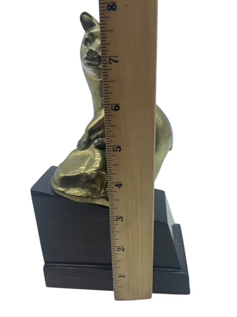 SOLID BRASS BEAR STATUE BLK SLANT TROPHY BASE 8" - 6