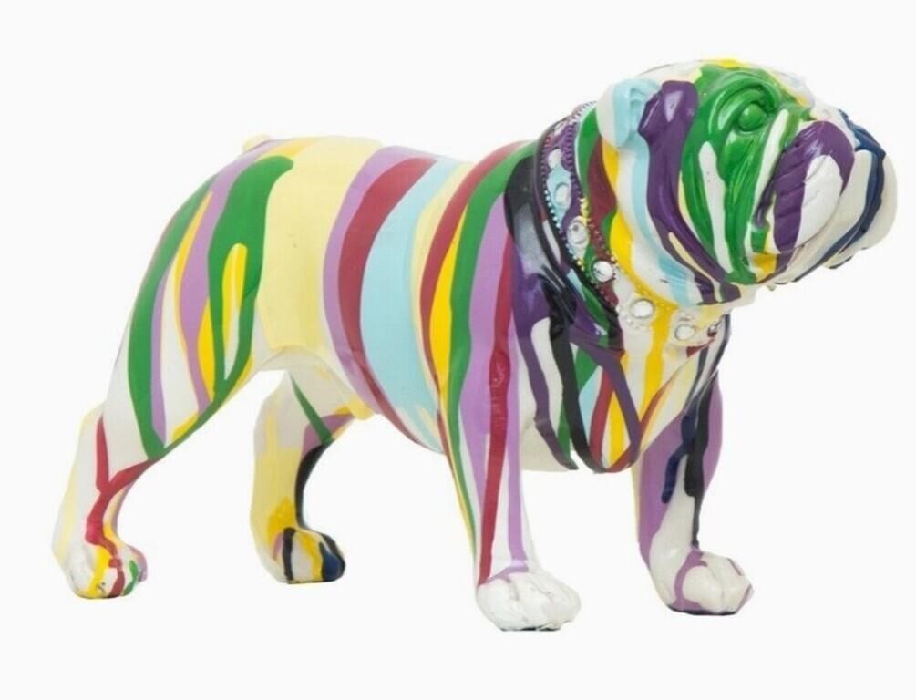 HAND PAINTED GRAFFITI BULLDOG SCULPTURE 10": HAND PAINTED GRAFFITI BULLDOG SCULPTURE 10"-NEW-10" x 4" x 6"-THIS DOG SCULPTURE BLENDS THE RAW ENERGY OF GRAFFITI ART WITH THE BOLD, DISTINCTIVE FORM OF A BULLDOG, CREATING A STRIKING VISUAL