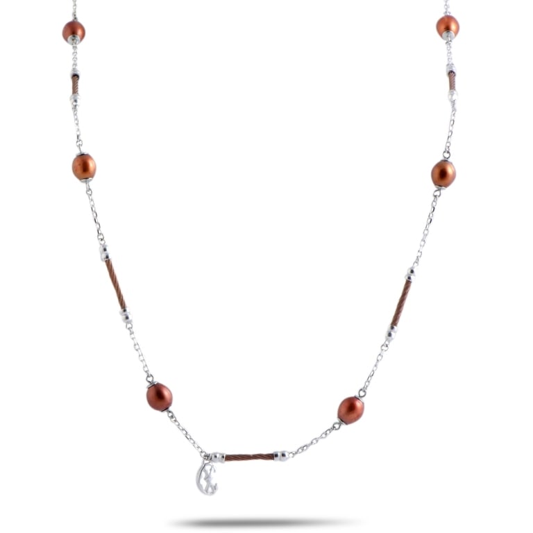 CHARRIOL PEARL STEEL BRONZE PVD LONG NECKLACE: *SPECIAL SHIPPING on Luxury Jewelry READ BELOW* Add an incredibly attractive twist to your ensembles with this fascinating Pearl necklace from Charriol that is designed in a splendidly refined manner