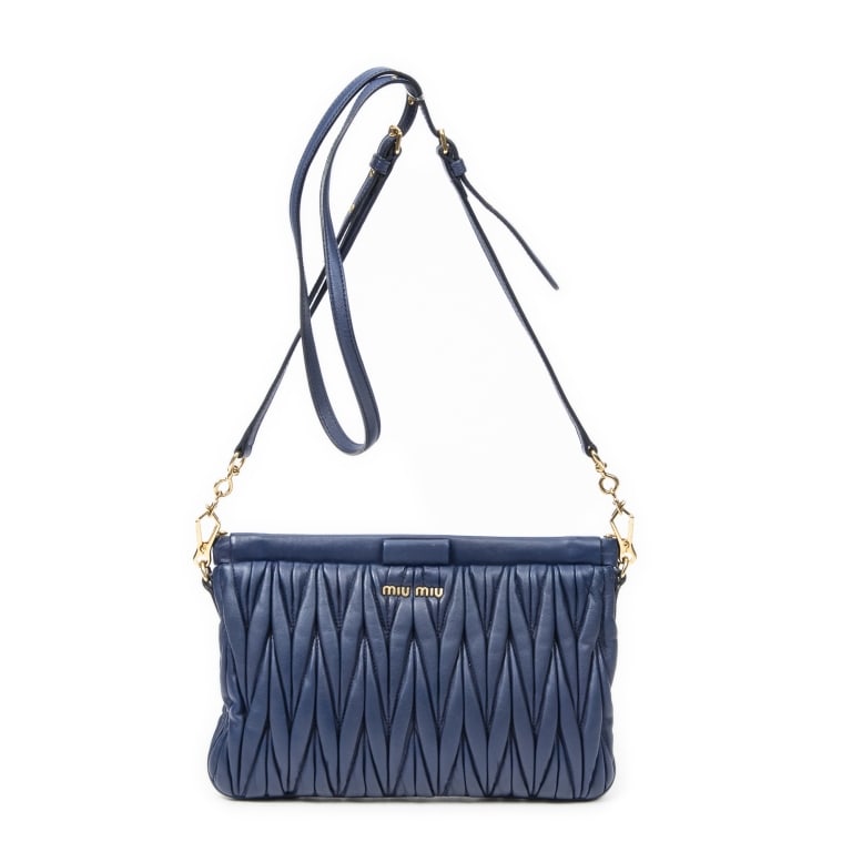 MIU MIU FRAME CLUTCH NAVY NAPPA MATELASSE BAG (1 of 9)