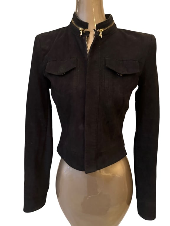 HERVE LEGER BLACK SUEDE ZIP JACKET SZ S: HERVE LEGER BLACK SUEDE ZIP JACKET SZ S -VERY GOOD PREOWNED CONDITION