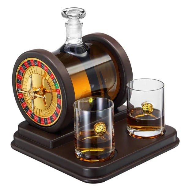 NEW ! CASINO ROULETTE WHISKEY DECANTER SET (1 of 2)