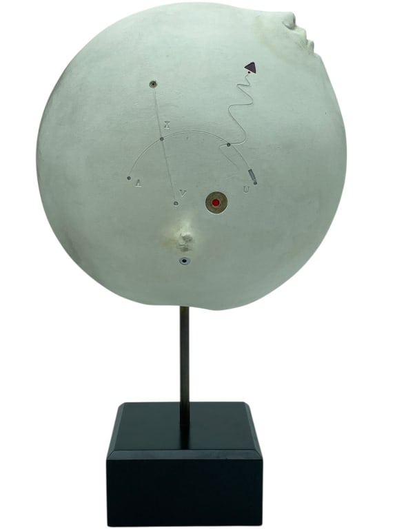 LITTLEFIELD SURREALIST CERAMIC HEAD SCULPTURE 12": *for alternative shipping options please go to www.dejavuauctionshipping.com -ALLEN K. LITTLEFIELD SURREALIST CERAMIC FIGURAL HEAD SCULPTURE ON STAND 12" -Surrealist ceramic figural head sculpture by