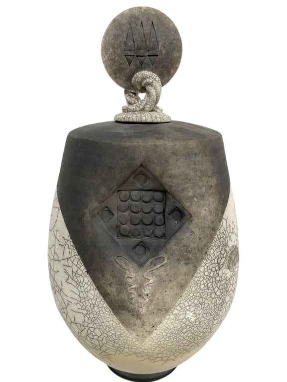 SIGNED STUDIO POTTERY RAKU CERAMIC VESSEL 16" (1 of 11)