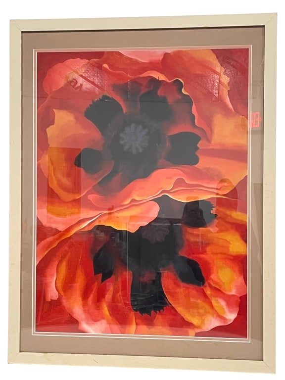 GEORGIA O’KEEFFE ORIENTAL POPPIES PRINT 34": *for alternative shipping options please go to www.dejavuauctionshipping.com -GEORGIA O’KEEFFE “ORIENTAL POPPIES” FRAMED ART PRINT -decorative framed art print after the iconic painting “O