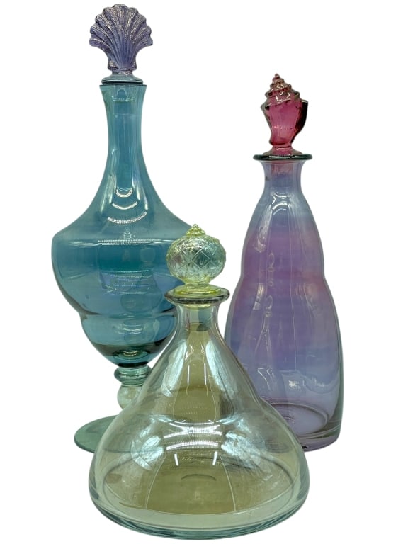 3 STUDIO NOVA POLAND ART GLASS DECANTERS 16" (1 of 12)