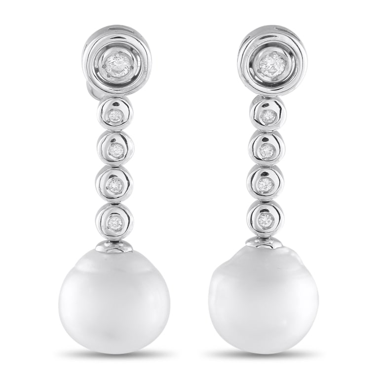 18K GOLD 0.45CT DIAMOND AND PEARL DROP EARRINGS (1 of 5)
