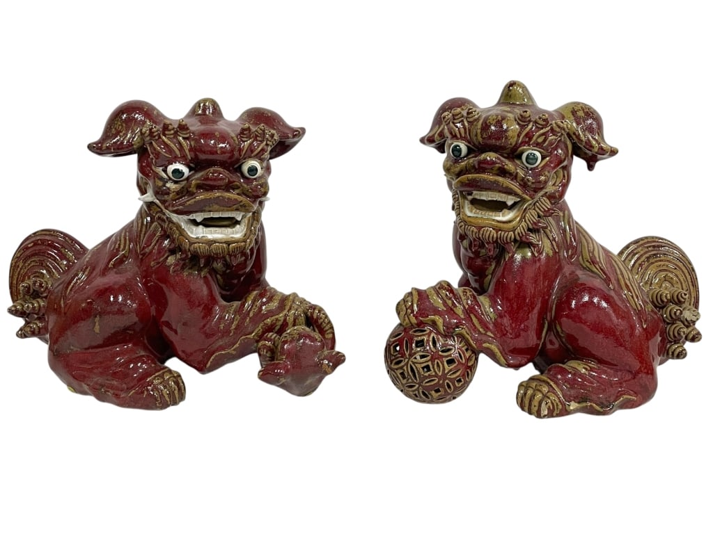 LARGE RED GLAZED TERRACOTTA ASIAN FOO DOGS 12" (1 of 9)