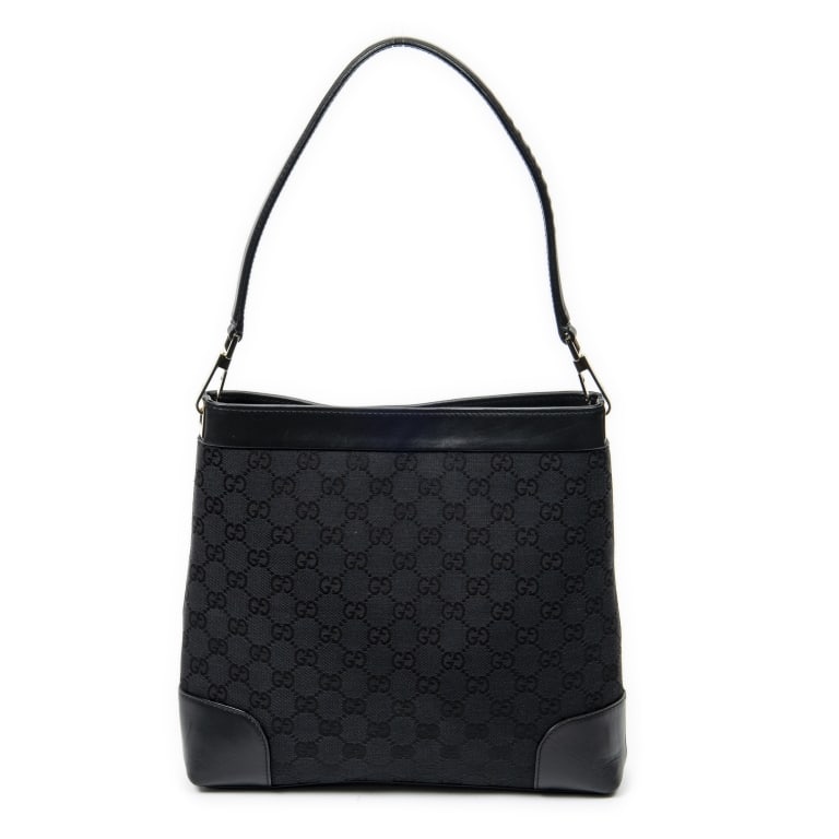 GUCCI SHOULDER HOBO BLACK MONOGRAMMED BAG: Gucci Shoulder Hobo Black Monogrammed Canvas Gold * COLOR: Black * PRODUCTION CODE: 33900-200047 * INCLUDED: None A * CONDITION: 28*25*6cm * (3cm = 1inch approximately) * Luxury bags are kept offsite