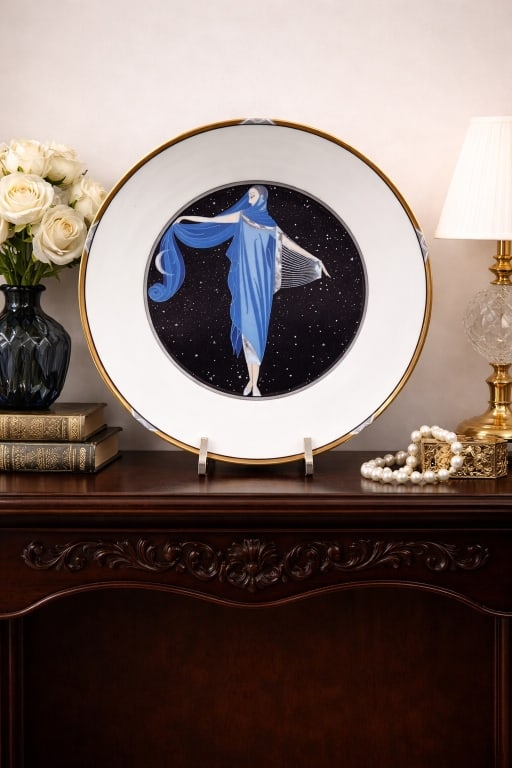 ERTE MOONLIGHT ART DECO PORCELAIN PLATE 12.5" (1 of 7)