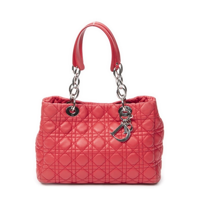 DIOR SMALL SHOPPING TOTE RED CANNAGE LAMBSKIN BAG: Dior Small Soft Shopping Tote Red Cannage Lambskin Leather Silver * COLOR: Red * PRODUCTION CODE: 01-BO-0113 * INCLUDED: Charms A * CONDITION: 28*21*11cm * (3cm = 1inch approximately) *
