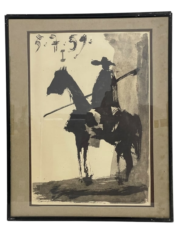 PABLO PICASSO TOROS Y TOREROS BULLFIGHT PRINT 20": *for alternative shipping options please go to www.dejavuauctionshipping.com-AFTER PABLO PICASSO “TOROS Y TOREROS” MATADOR ON HORSEBACK FRAMED ART PRINT-Framed reproduction art print after