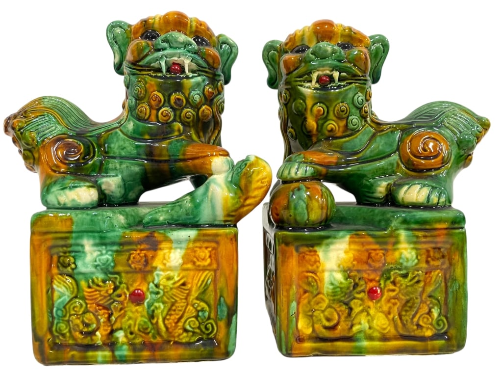 PAIR OF CHINESE SANCAI STYLE GLAZED FOO DOGS 10" (1 of 6)