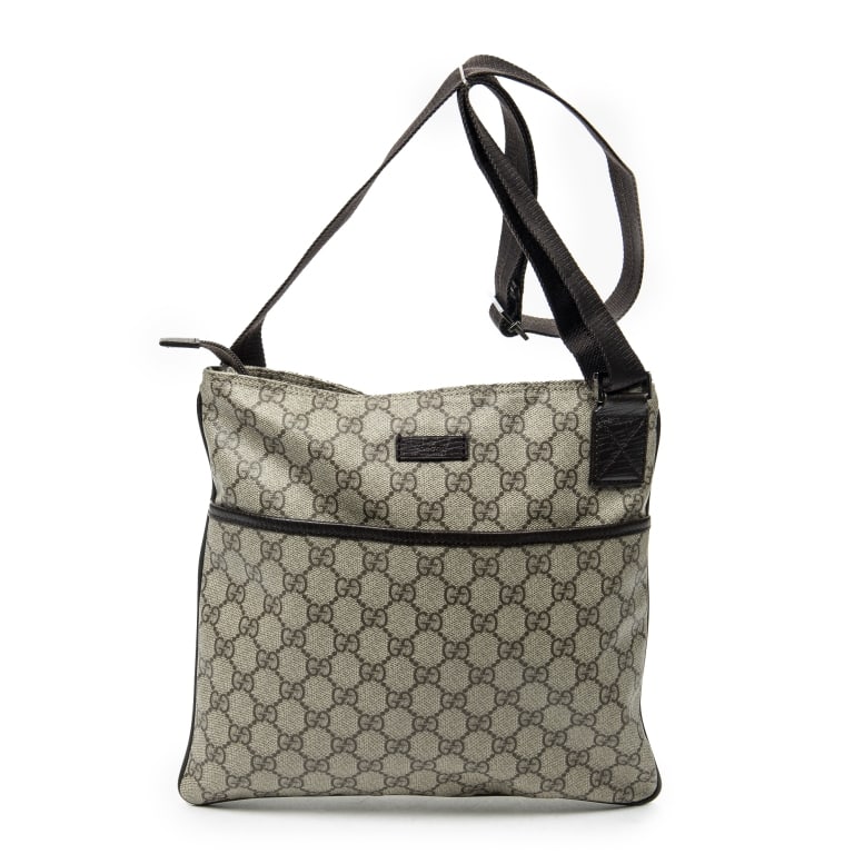 GUCCI SQUARE FLAT CROSSBODY BEIGE SUPREME BAG: Gucci Square Flat Crossbody Beige/Brown Supreme Coated Canvas Silver * COLOR: Beige/Brown * PRODUCTION CODE: 141626-204046 * INCLUDED: None A * CONDITION: 29*26*3cm * (3cm = 1inch
