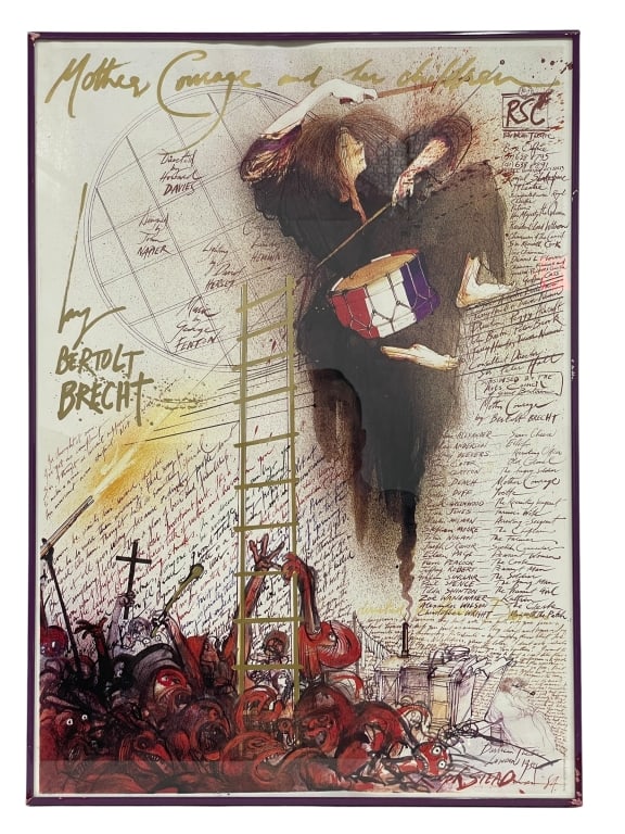 MOTHER COURAGE / RALPH STEADMAN THEATRE POSTER 28": *for alternative shipping options please go to www.dejavuauctionshipping.com -MOTHER COURAGE AND HER CHILDREN RALPH STEADMAN THEATRE POSTER AFTER BERTOLT BRECHT 28" X 20" -Striking framed theatre post