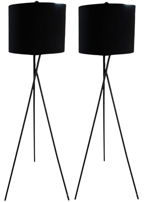PAIR OF MODERN BLACK TRIPOD FLOOR LAMPS (1 of 6)