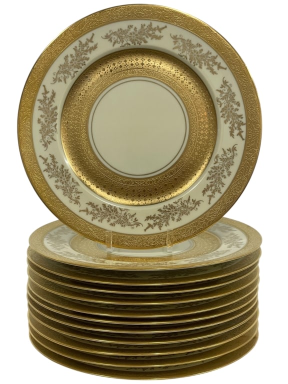 12 HEINRICH & CO GOLD ENCRUSTED DINNER PLATES 12" (1 of 5)