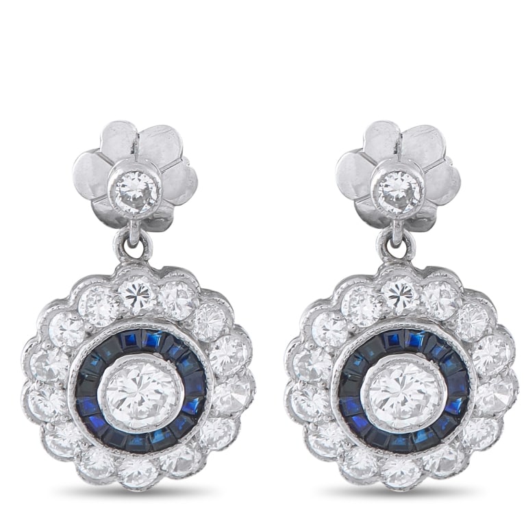 PLATINUM 1.66CT DIAMOND SAPPHIRE EARRINGS (1 of 4)