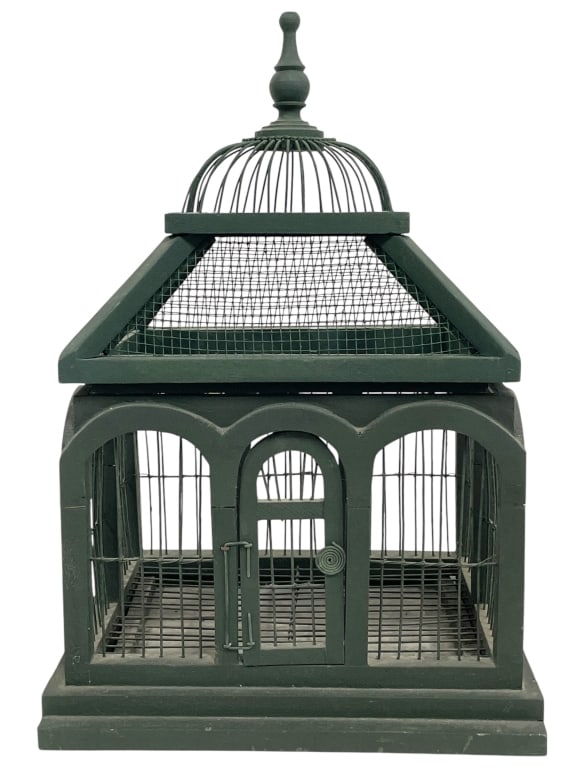 VINTAGE GREEN METAL DECORATIVE BIRDCAGE 19" (1 of 7)