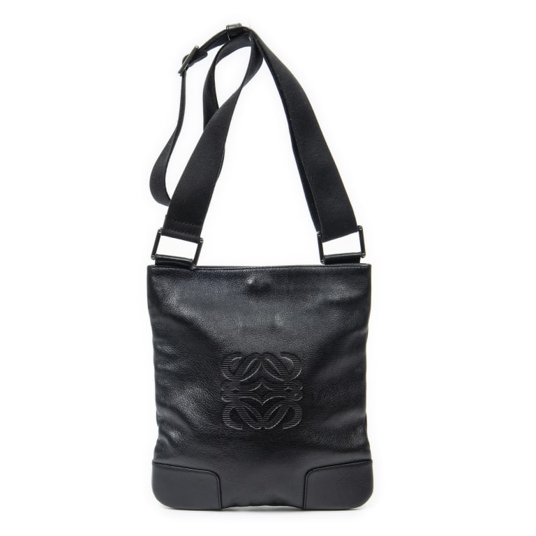 LOEWE ANAGRAM FLAT CROSSBODY BLACK CALF BAG (1 of 11)