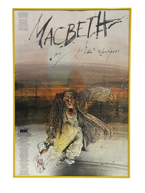 MACBETH / RALPH STEADMAN THEATRE POSTER 29": *for alternative shipping options please go to www.dejavuauctionshipping.com -MACBETH ROYAL SHAKESPEARE COMPANY THEATRE POSTER AFTER RALPH STEADMAN 29" X 20" -Striking framed theatre poster for Willia