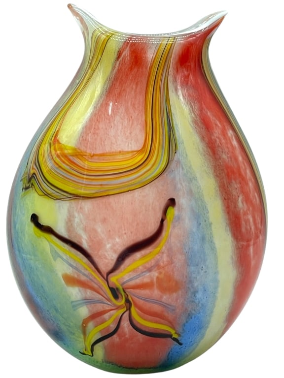 MURANO STYLE ART GLASS VASE W BUTTERFLY 11" (1 of 7)