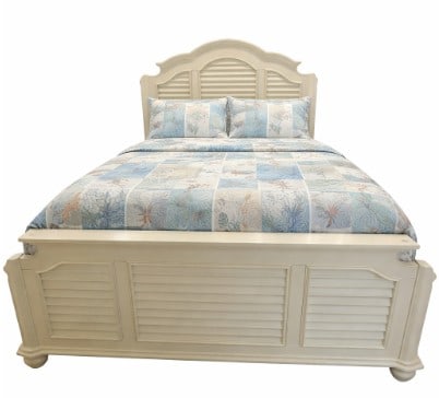 FRENCH COUNTRY IVORY LOUVRED QUEEN BED FRAME: ****for competitive shipping options please go to www.dejavuauctionshipping.com -FRENCH COUNTRY LOUVRED IVORY COLOR QUEEN BED FRAME -This off-white / ivory queen bed frame showcases a substantial pane