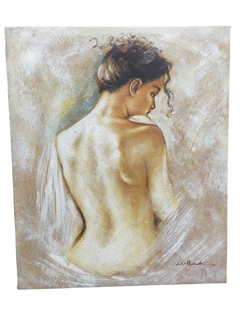 MICHAEL HARNISH TEXTURE ABSTRACT NUDE OIL PAINTING: *For ALTERNATIVE SHIPPING QUOTES or local PICKUP details, please visit www.dejavuauctionshipping.com*- Beautiful TEXTURIZED oil painting on stretched canvas- Artist signed in lower right corner -