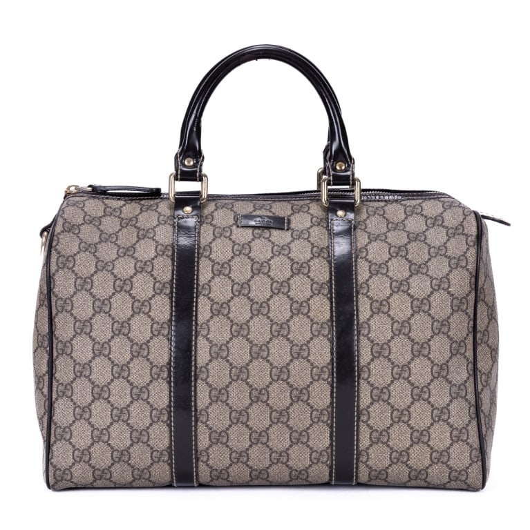 GUCCI BOSTON MEDIUM BEIGE SUPREME COATED BAG: Gucci Boston Medium Beige Supreme Coated Canvas Gold * COLOR: Beige * PRODUCTION CODE: 193603-214397 * INCLUDED: None AB * CONDITION: 33*24*19cm * (3cm = 1inch approximately) * Luxury bags are