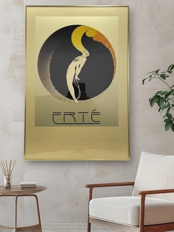 ERTE "L'AMOUR" ART DECO PRINT 30": *for alternative shipping options please go to www.dejavuauctionshipping.com -ERTE "L'AMOUR" ART DECO MIRAGE EDITIONS FRAMED POSTER PRINT 30" X 20" -Elegant framed Art Deco poster print titled "L'Amou