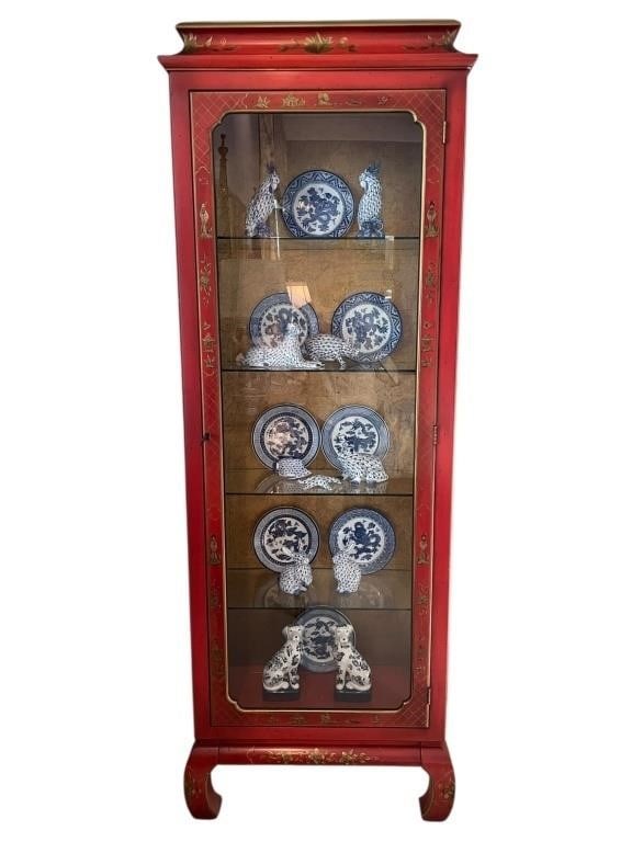 VINTAGE RED LACQUERED CHINOISERIE DISPLAY VITRINE (1 of 12)