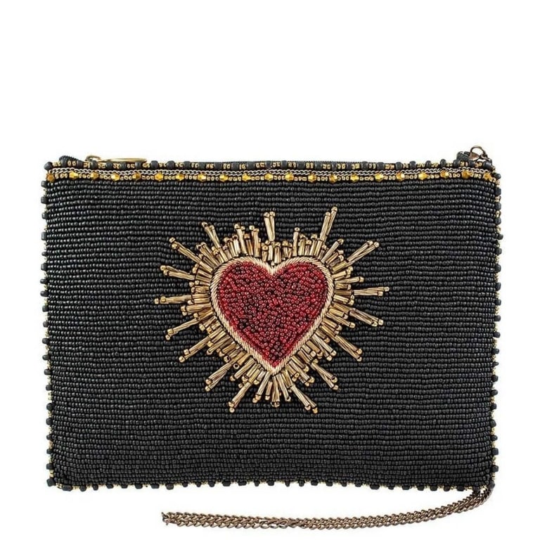 NEW MARY FRANCES AFFECTIONATE HEART BAG: You're going to love this beaded heart burst mini handbag purse that's perfectly sized to fit all your going out essentials! Dimensions:8.5 x 1 x 6", Strap Length:52", Strap Drop:25.25", Features: Rem
