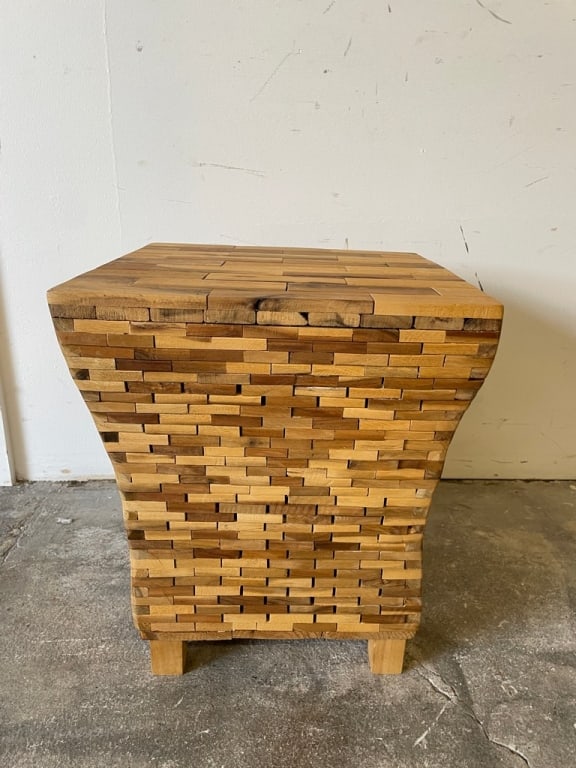 SOLID WOOD MOSAIC BLOCK ACCENT TABLE 18" - 3