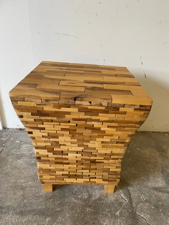 SOLID WOOD MOSAIC BLOCK ACCENT TABLE 18" - 4