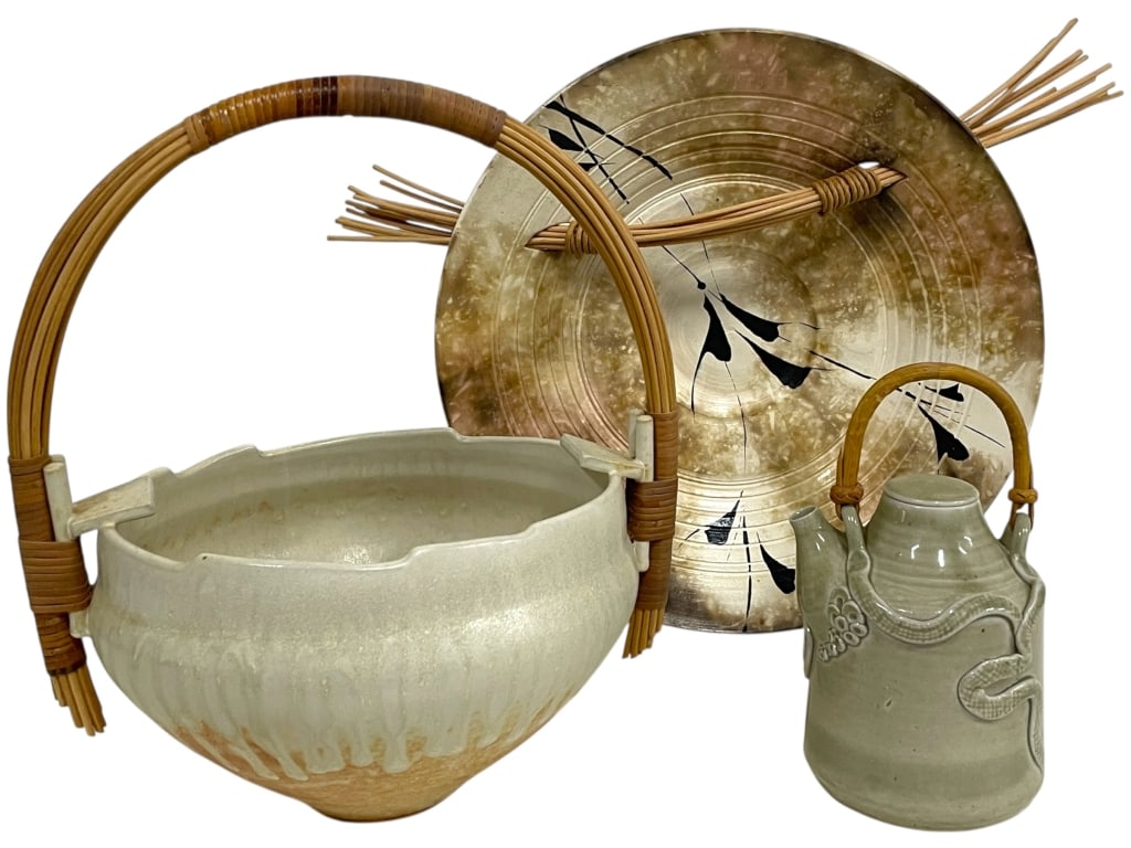 ASIAN STUDIO POTTERY BOWL, DRAGON TEAPOT, CHARGER (1 of 9)