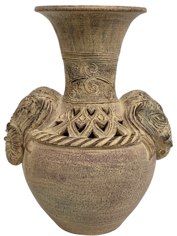 BAN CHIANG STYLE TERRACOTTA ELEPHANT VASE 13": *for alternative shipping options please go to www.dejavuauctionshipping.com -LATE 20TH CENTURY BAN CHIANG STYLE TERRACOTTA ELEPHANT VASE THAILAND 13" X 9" X 8" APPROX -Decorative late 20th century Ba