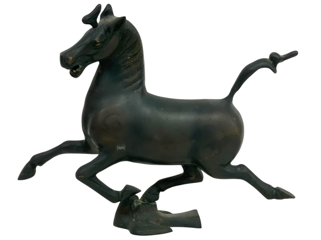 THE FLYING HORSE OF GANSU BRONZE SCULPTURE 10": *for alternative shipping options please go to www.dejavuauctionshipping.com-BRONZE THE FLYING HORSE OF GANSU SCULPTURE-Bronze sculpture modeled after the famous “Flying Horse of Gansu” (also