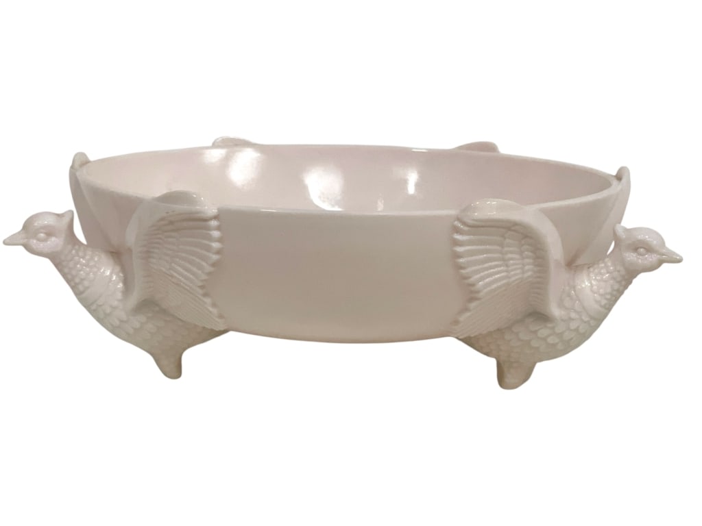 WHITE MILK GLASS PHEASANT PEDESTAL BOWL 8" (1 of 6)