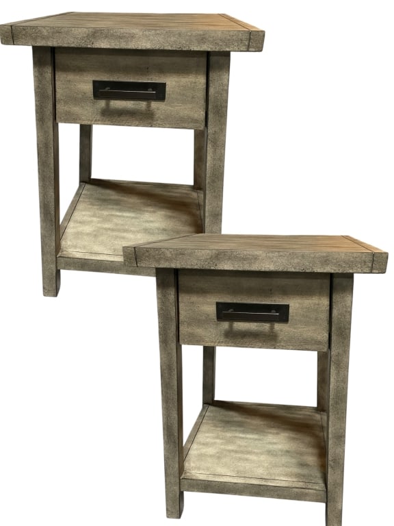 PAIR OF RUSTIC MODERN END TABLES W DRAWER & SHELF (1 of 5)