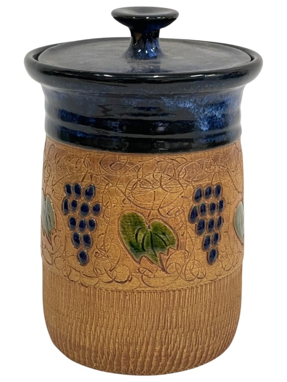 ROCKHOUSE POTTERY STONEWARE LIDDED CANISTER 10": *for alternative shipping options please go to www.dejavuauctionshipping.com -ROCKHOUSE POTTERY SEAGROVE NC HANDMADE STONEWARE LIDDED CANISTER SIGNED AND DATED -Handcrafted studio pottery lidded stone
